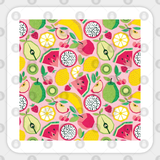 Paper cut geo fruits // pattern // pink background Sticker by SelmaCardoso